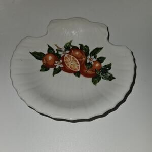 Vintage Scalloped Milk Glass Bowl Orange Fruit Floral Decor Dish